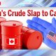 Biden's Crude Slap to Canada - Oil Drums and hand slapping them graphic